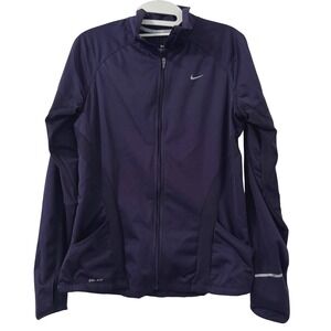 Nike Dri Fit Running Jacket Women M Purple Full Zip Outdoor Reflective Fleece